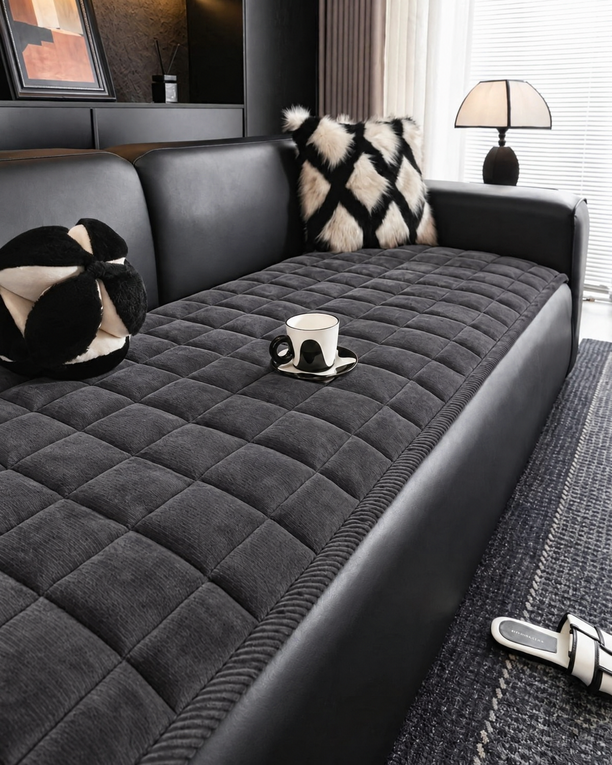 Quilted Non-Slip Sofa Cover | Pet-Friendly Couch Protector — Dark Grey