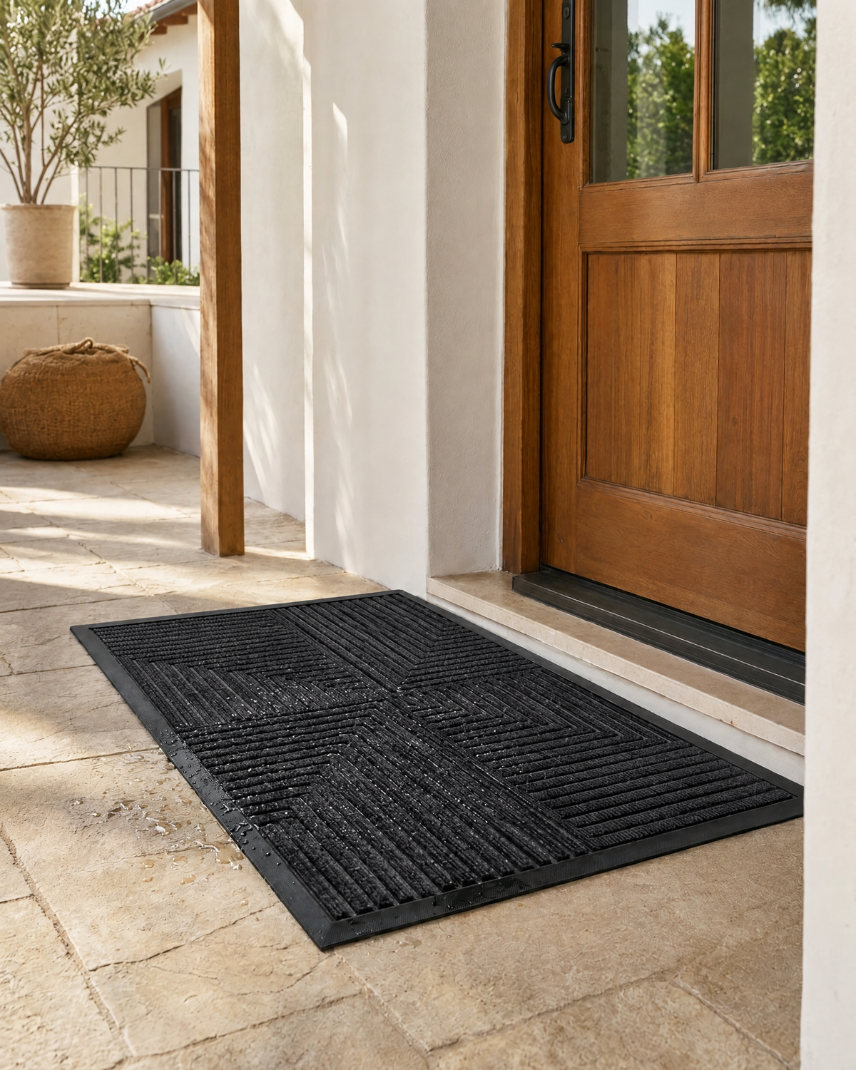 Anti-Slip Doormat | Heavy-Duty Waterproof Striped Entrance Mat — Black