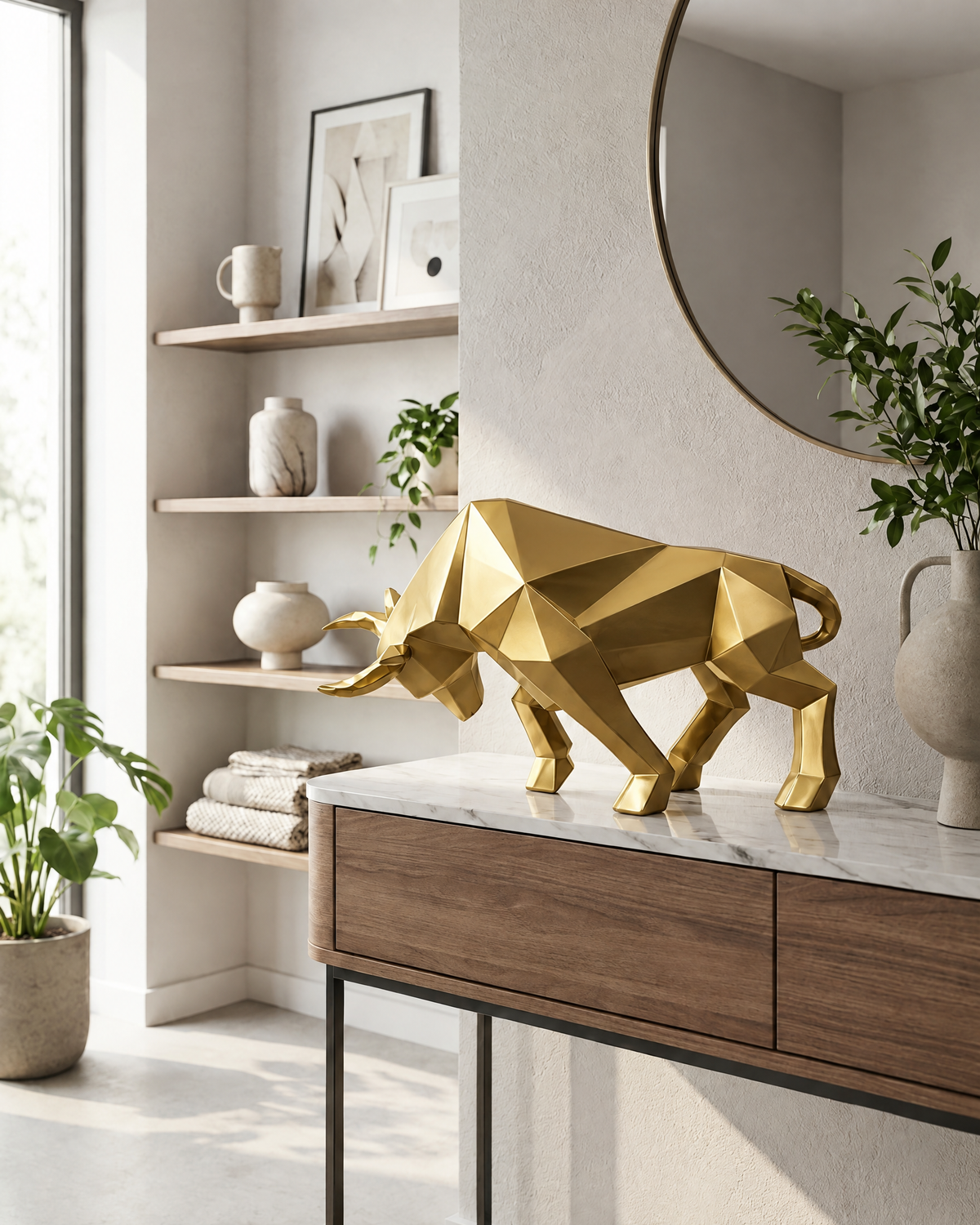 Nordic Bull Resin Sculpture | Decorative Indoor Accent — Gold