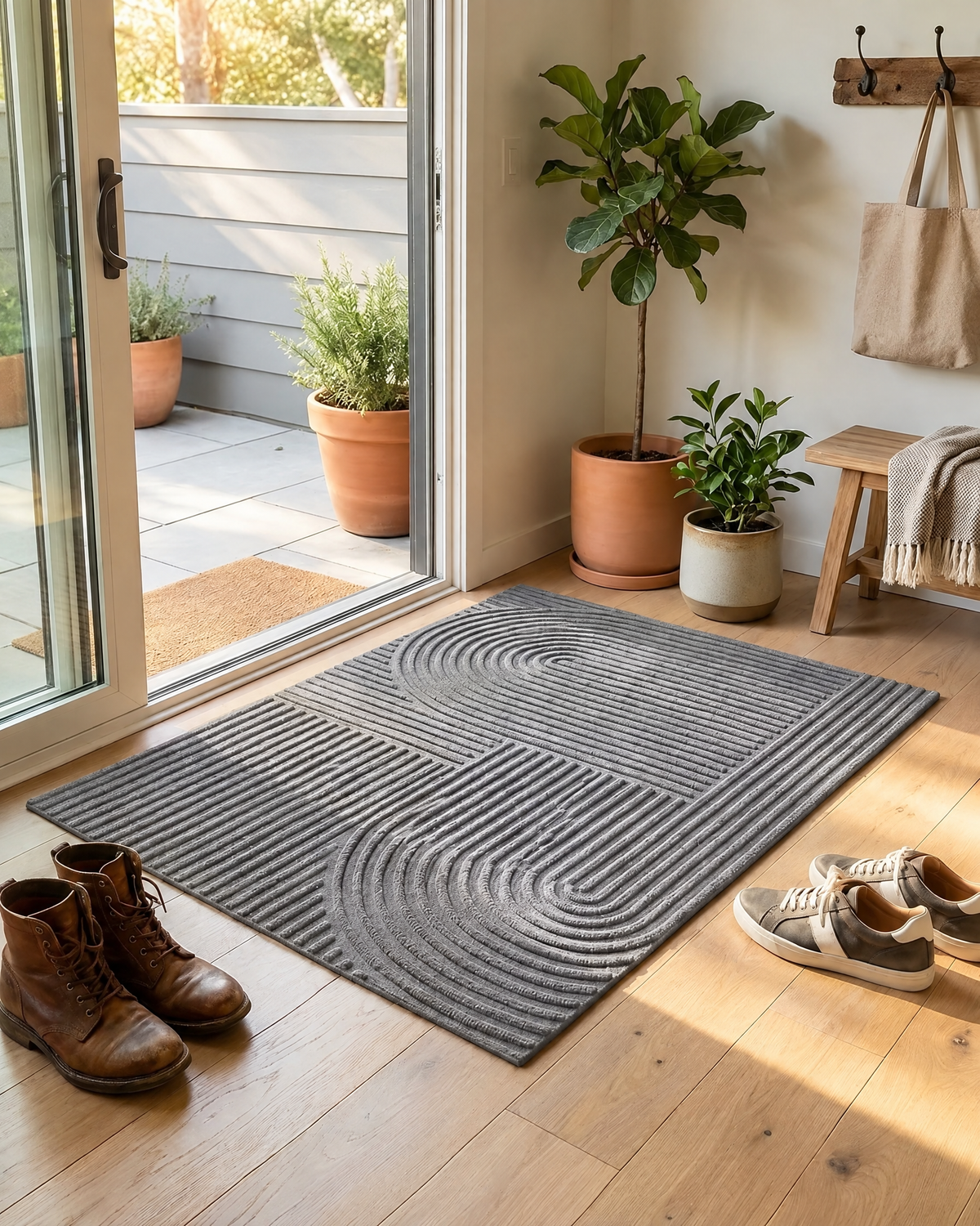 3D Geometric Doormat | Anti-Slip Scraper Entrance Mat — Gray