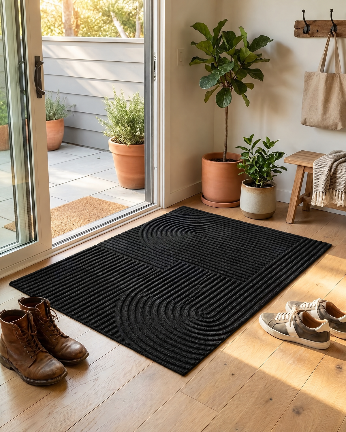 3D Geometric Doormat | Anti-Slip Scraper Entrance Mat — Black