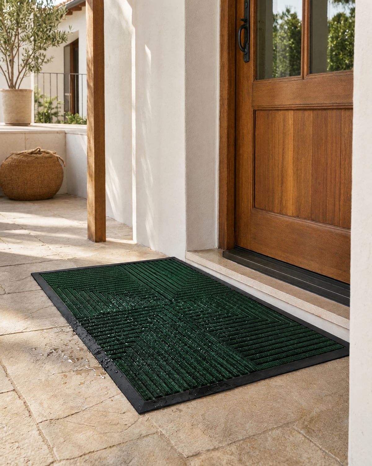 Anti-Slip Doormat | Heavy-Duty Waterproof Striped Entrance Mat — Green