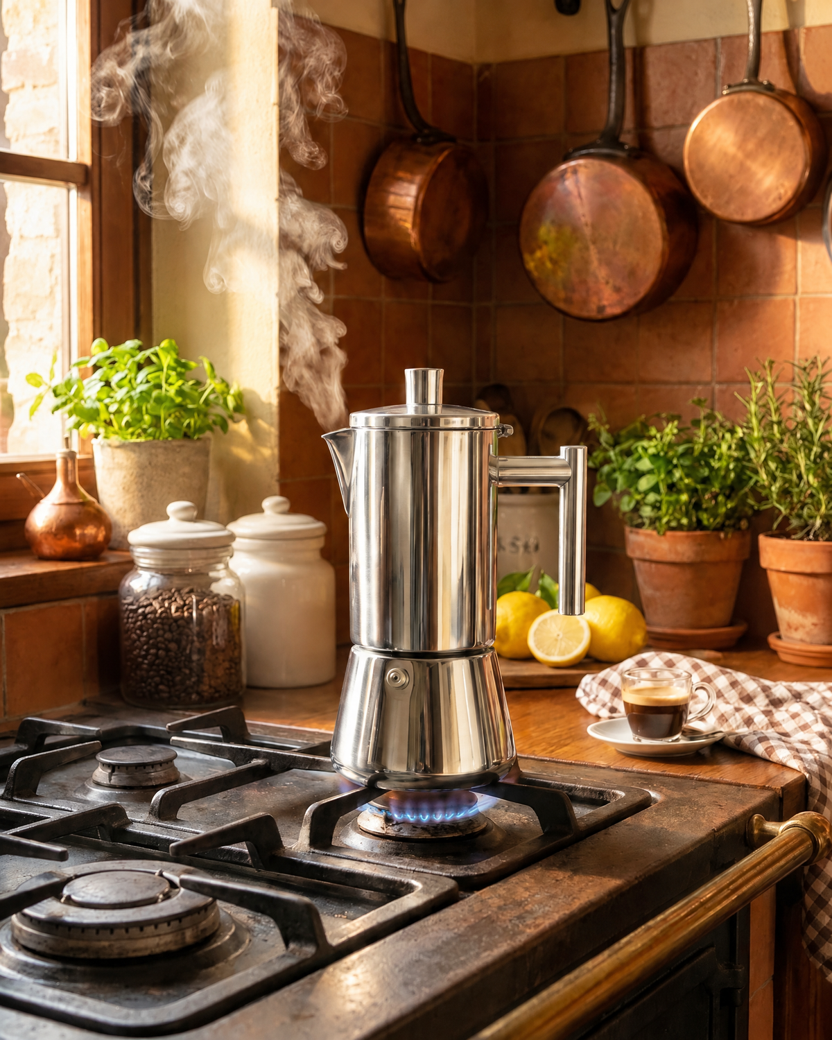 Classic Italian Moka Pot in Stainless Steel