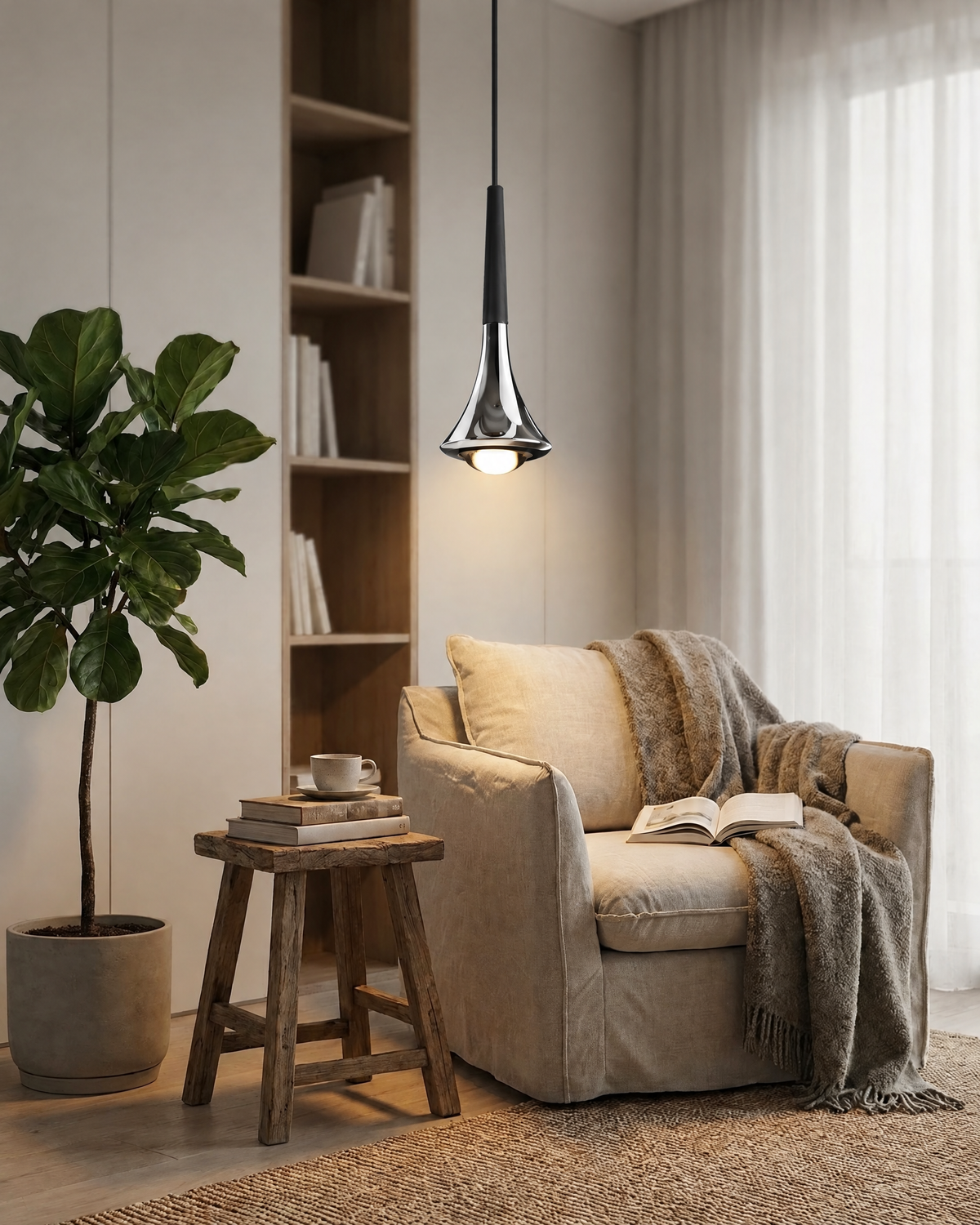 Water Drop LED Pendant Light in Chrome and Black