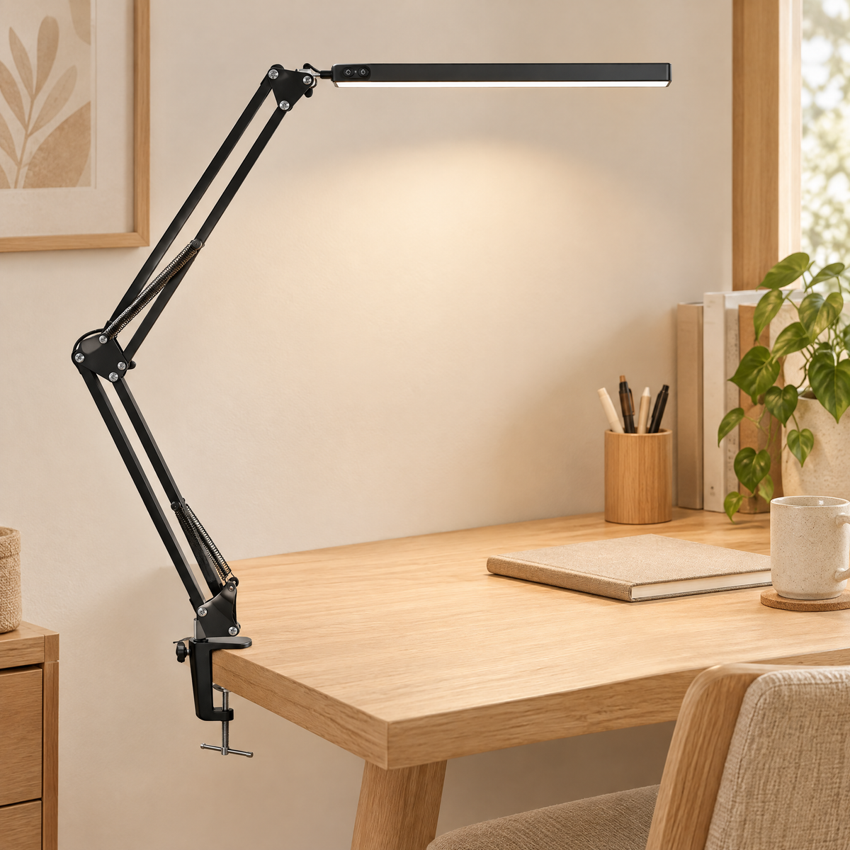 Swing arm LED desk lamp side view