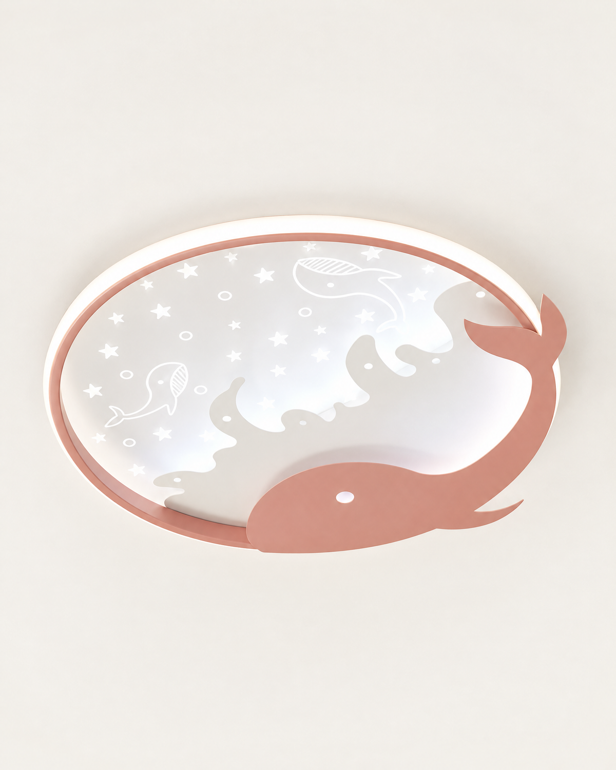 Kids' Cloud & Whale LED Ceiling Light — Pink whale / 50cm, front view