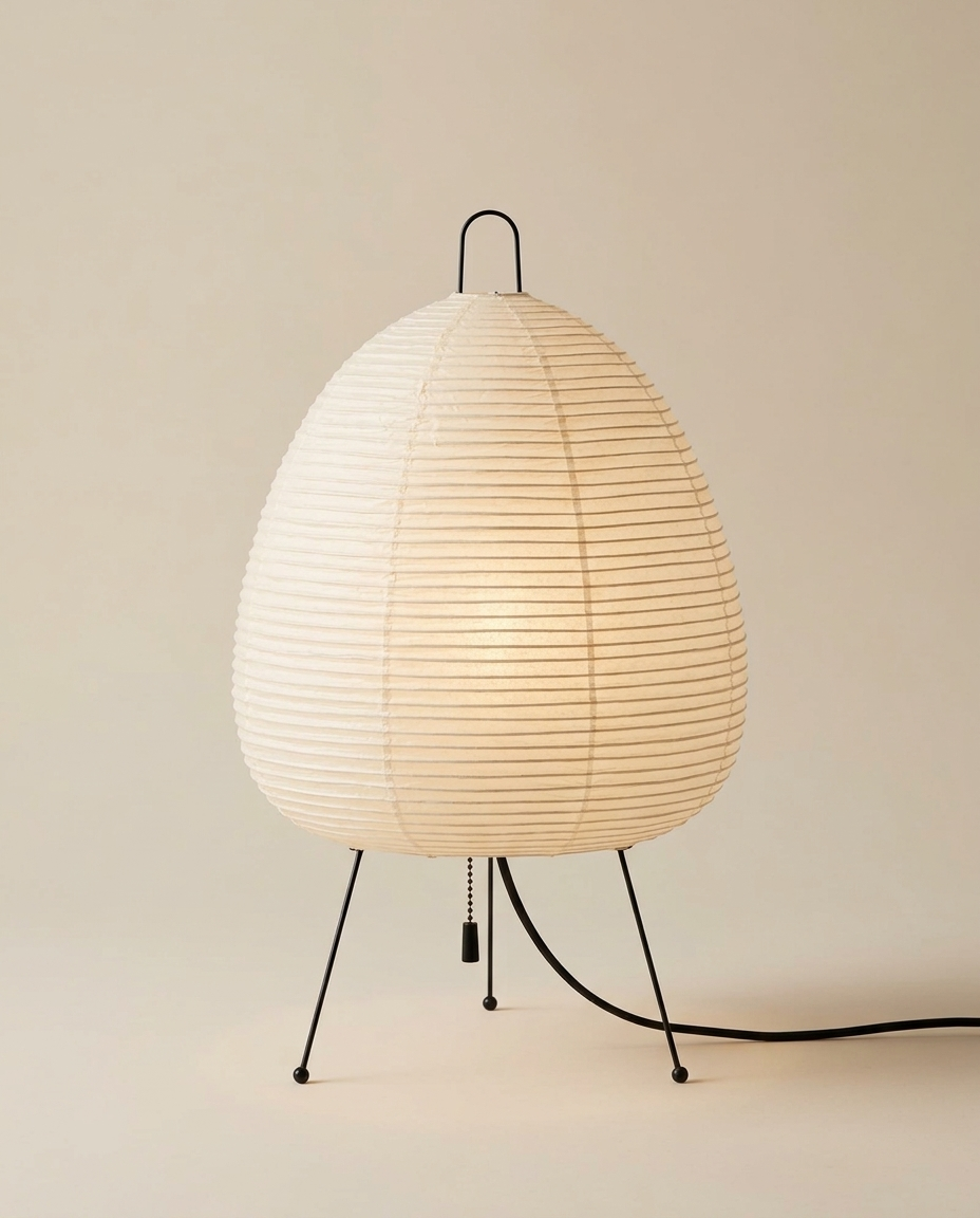 Japanese paper table lamp isolated on a clean neutral studio background