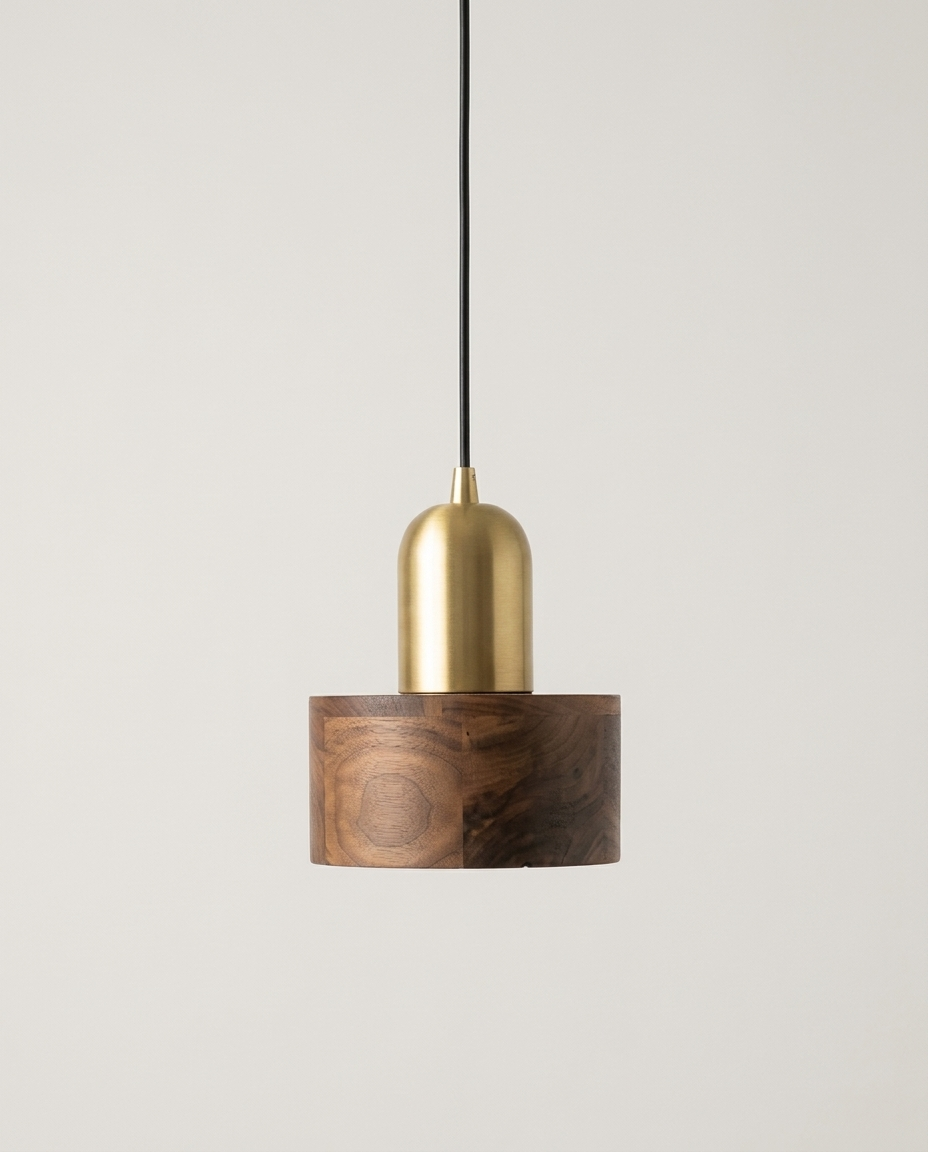 Oak wood pendant light isolated on a clean neutral studio background