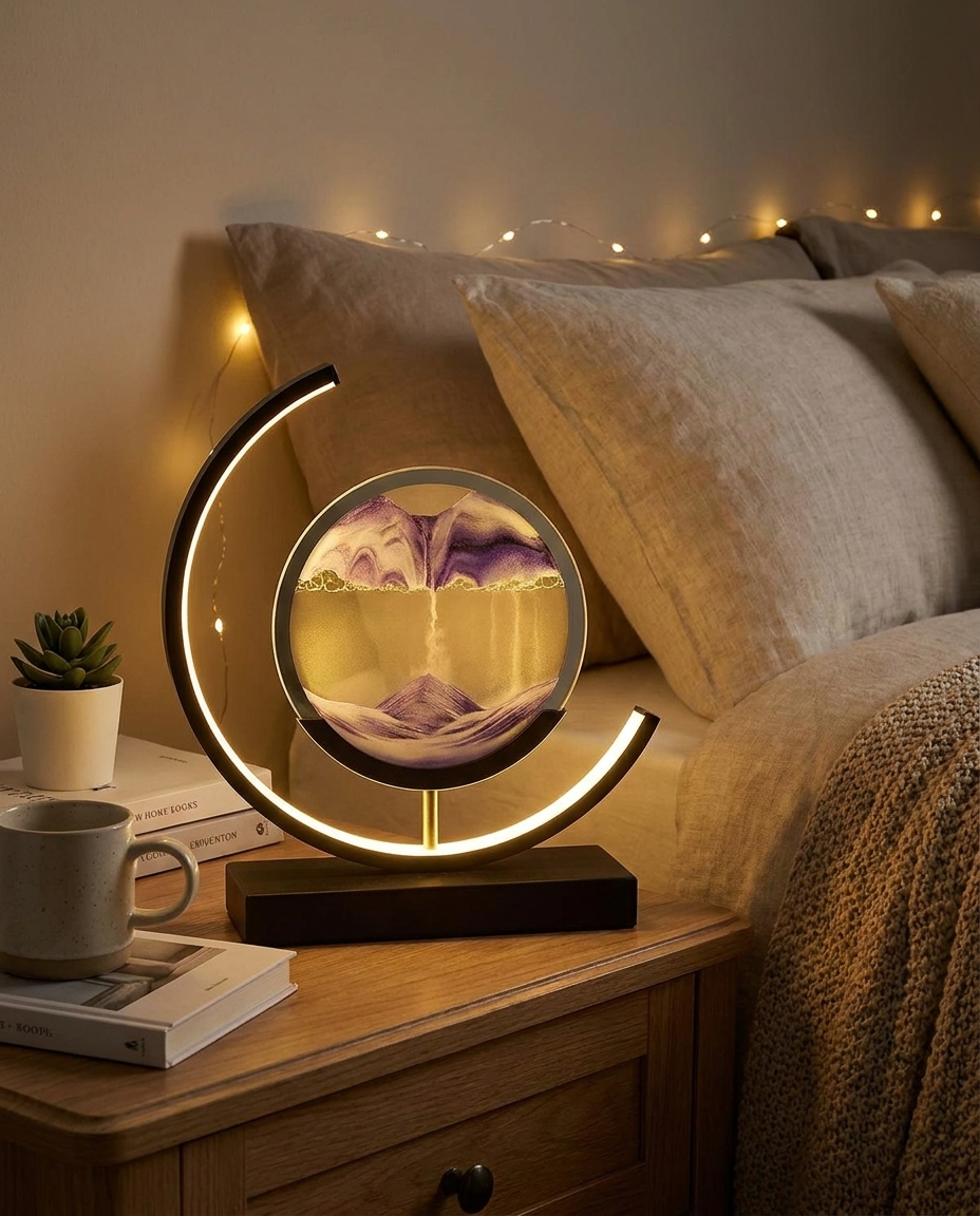 Sand art lamp isolated on a clean neutral studio background